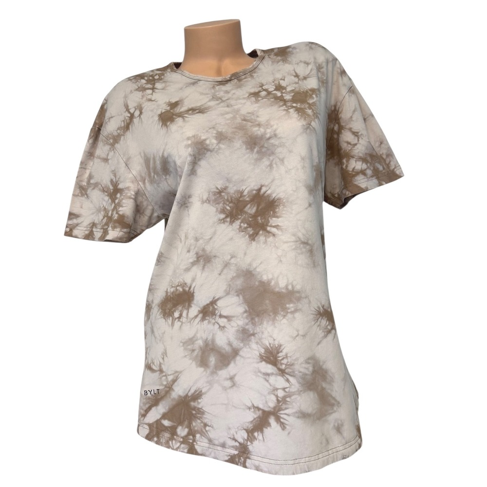 BYLT Womens Large Basics Cloud Dye Beige Tee T-Shirt Short Sleeve Casual